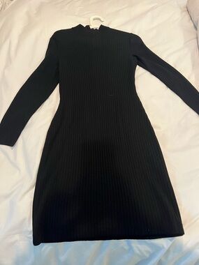 Vintage St John Collection - Classic Black Ribbed Long-Sleeve Dress Size Small